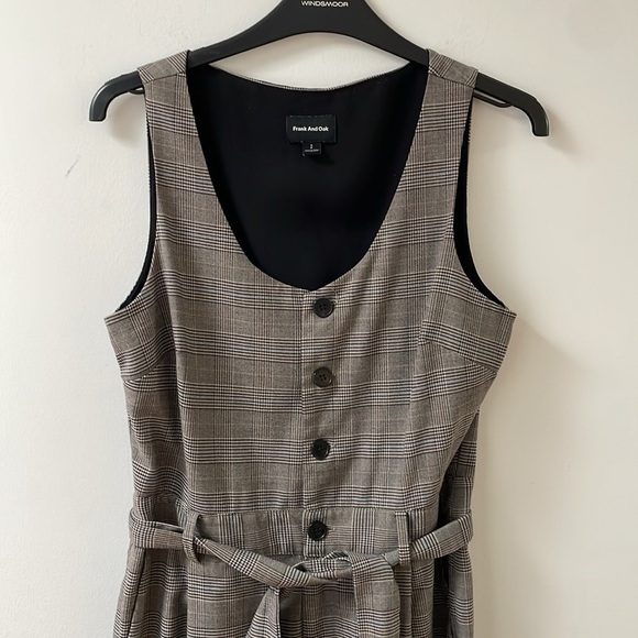 Frank & and Oak Plaid Check Jumpsuit Pant Suit Sleeveless Belt Button Small New - Picture 4 of 10
